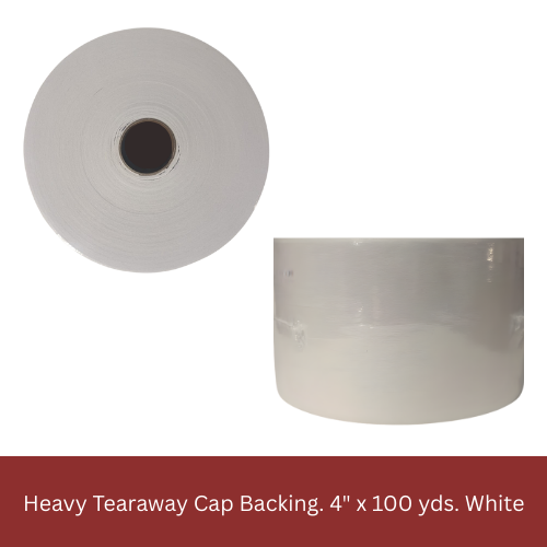 Heavy Tearaway Cap Backing. 4" x 100 yds. White